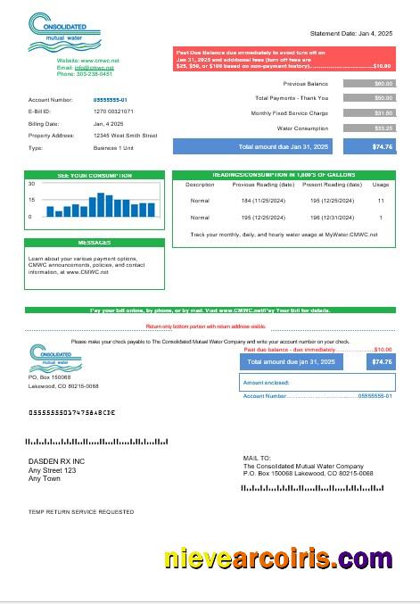 USA Consolidated Mutual Water business utility bill